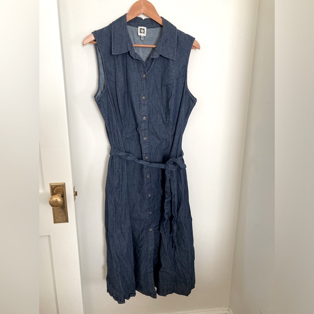 Anne Klein 18W Chambray Sleeveless Button-Down Midi Removable Belt and POCKETS